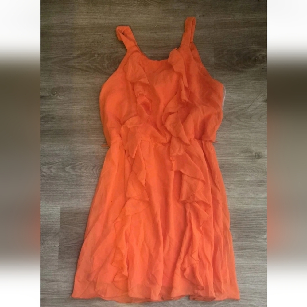Orange Asymmetrical Ruffled Cocktail Dress